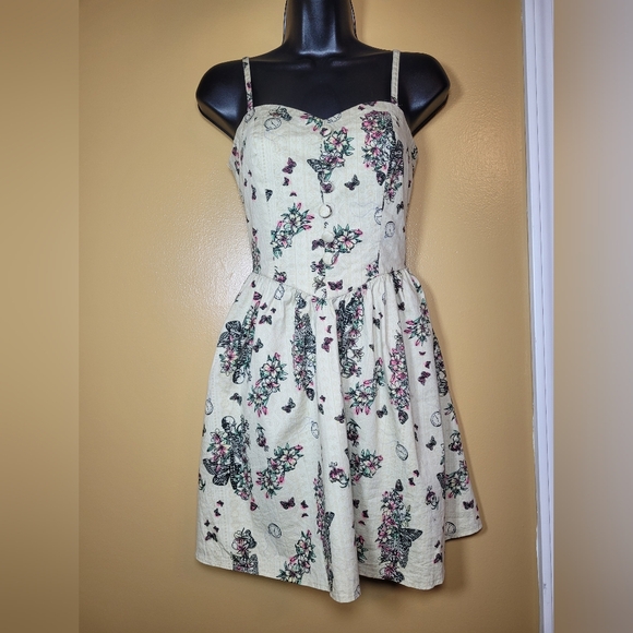 Hell Bunny Retro Rockabilly Pinup Steam Punk Butterfly Clock Fit and Flare Dress - Picture 1 of 11